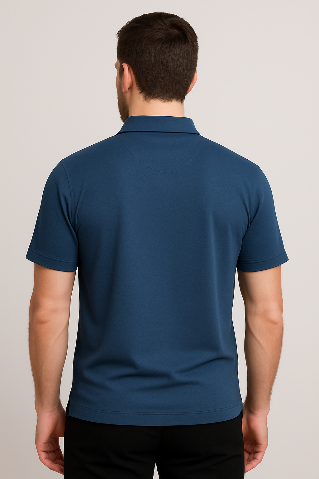 Blue Polo Shirt with Gold Emblem Logo