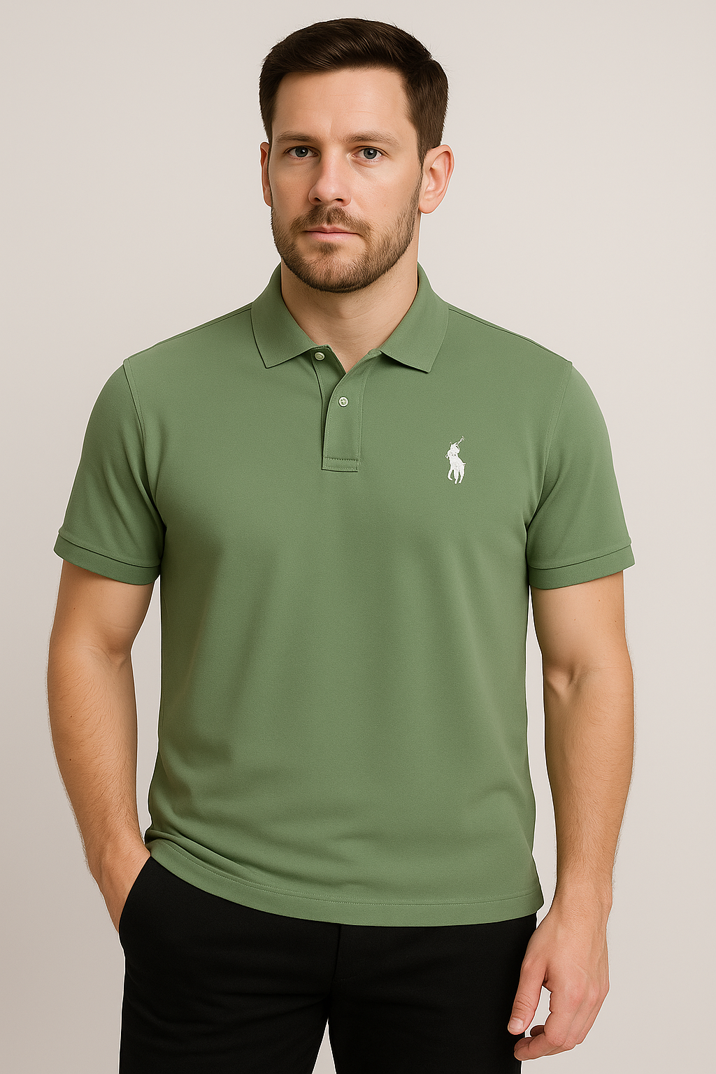 Sage Green Polo Shirt with White Embroidered Logo