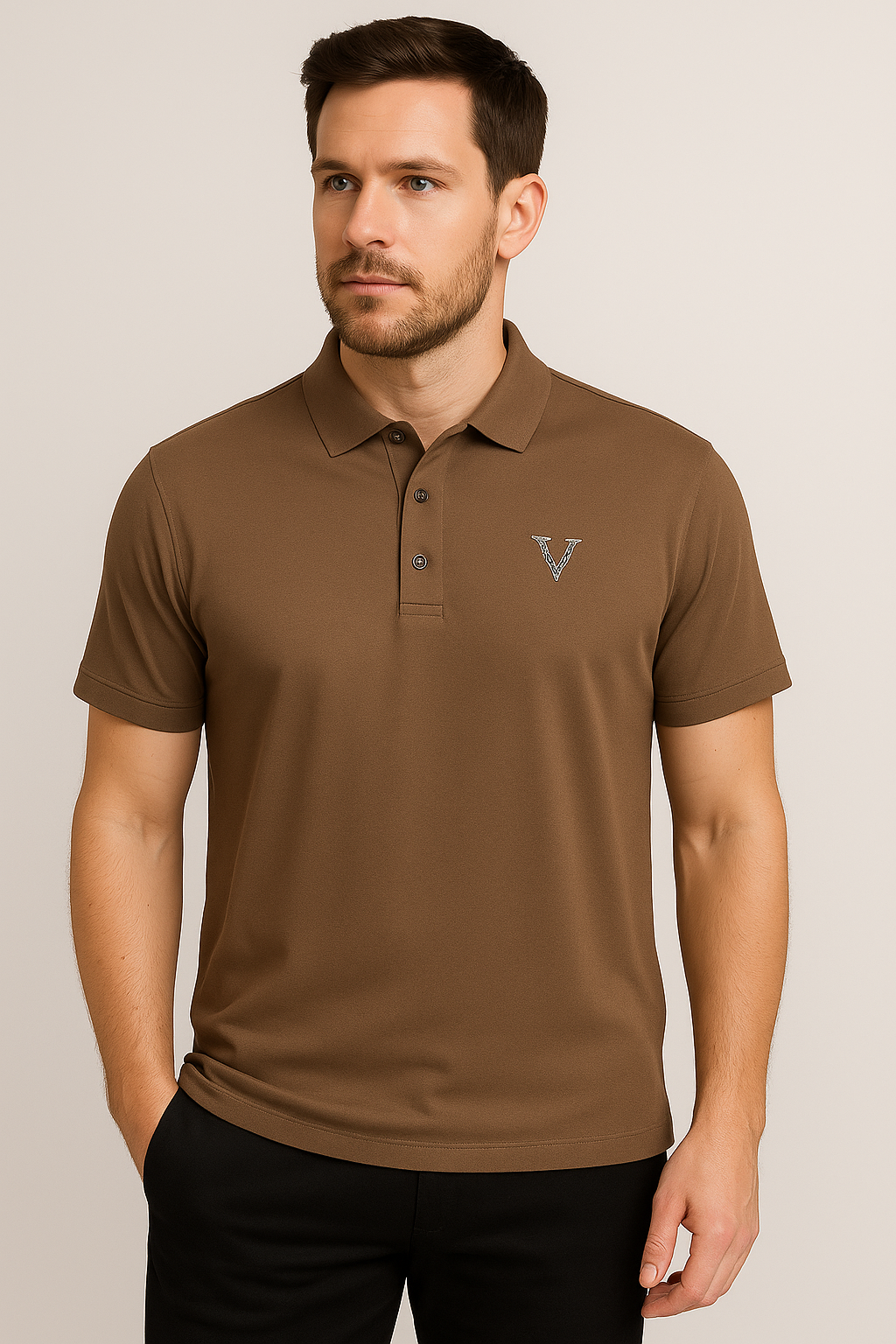 Brown "V" Logo Short-Sleeve Polo Shirt
