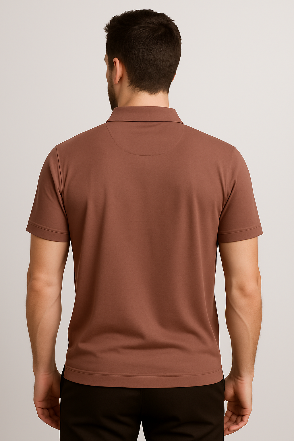 Mocha Brown Minimal Logo Short-Sleeve Polo Shirt