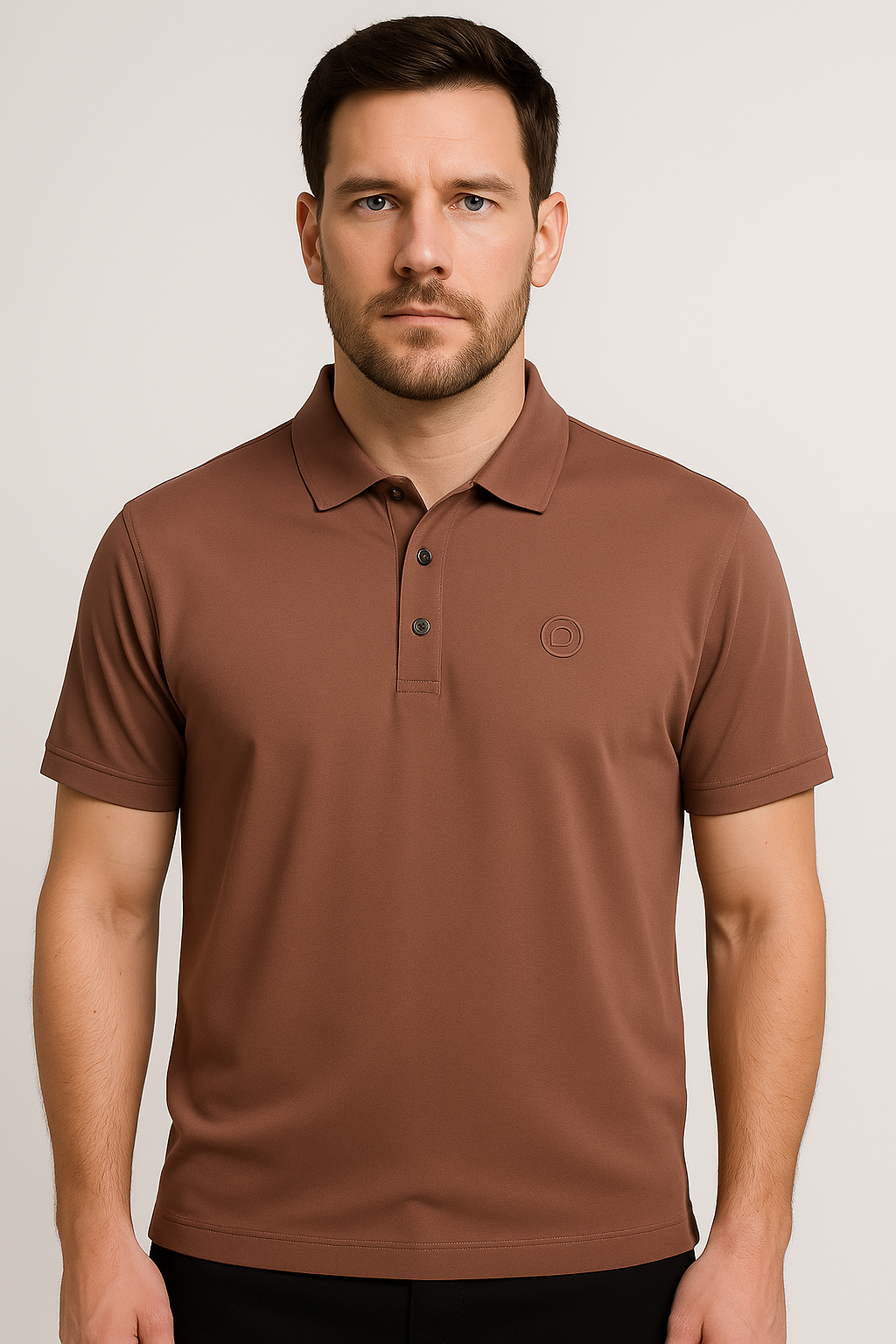 Mocha Brown Minimal Logo Short-Sleeve Polo Shirt