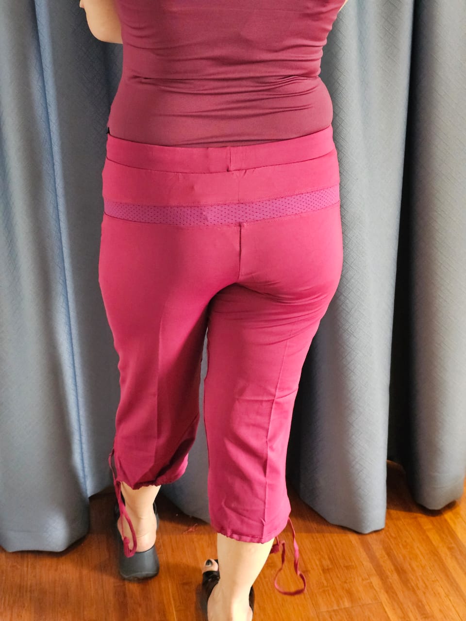 Magenta Capri Pants with Side Stripes and Adjustable Hem