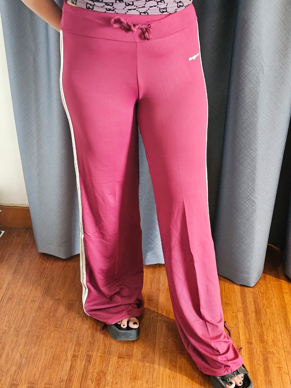 Maroon Flared Pants with White Side Stripes