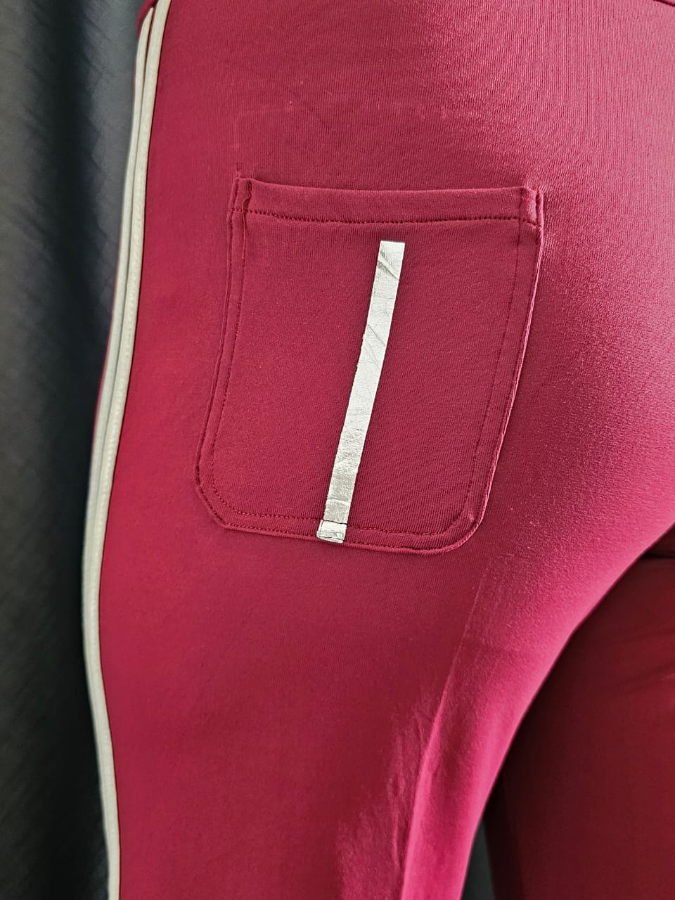 Maroon Flared Pants with White Side Stripes