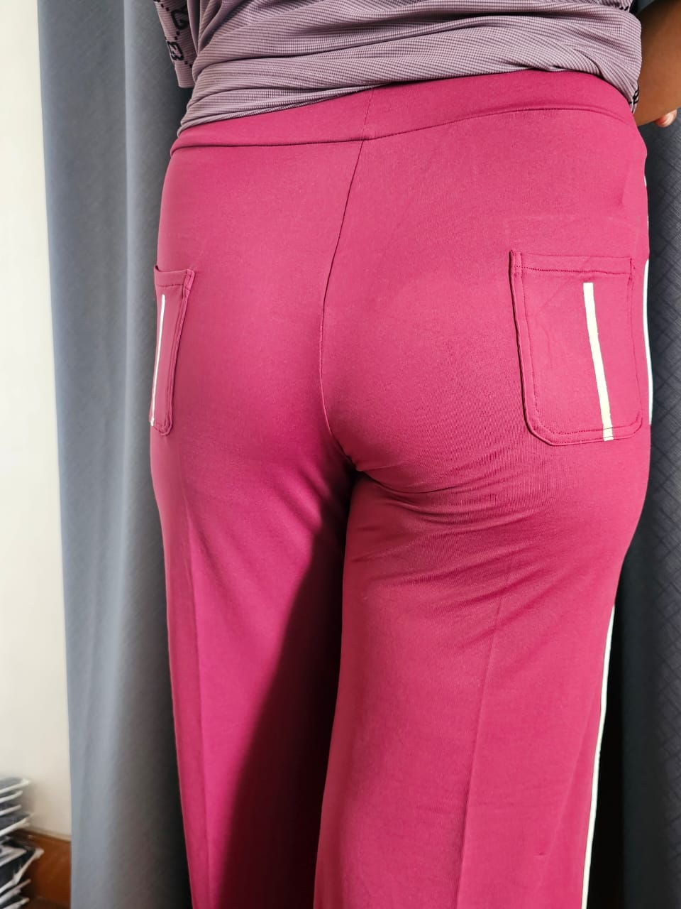 Maroon Flared Pants with White Side Stripes