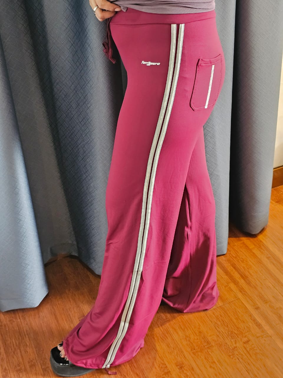 Maroon Flared Pants with White Side Stripes