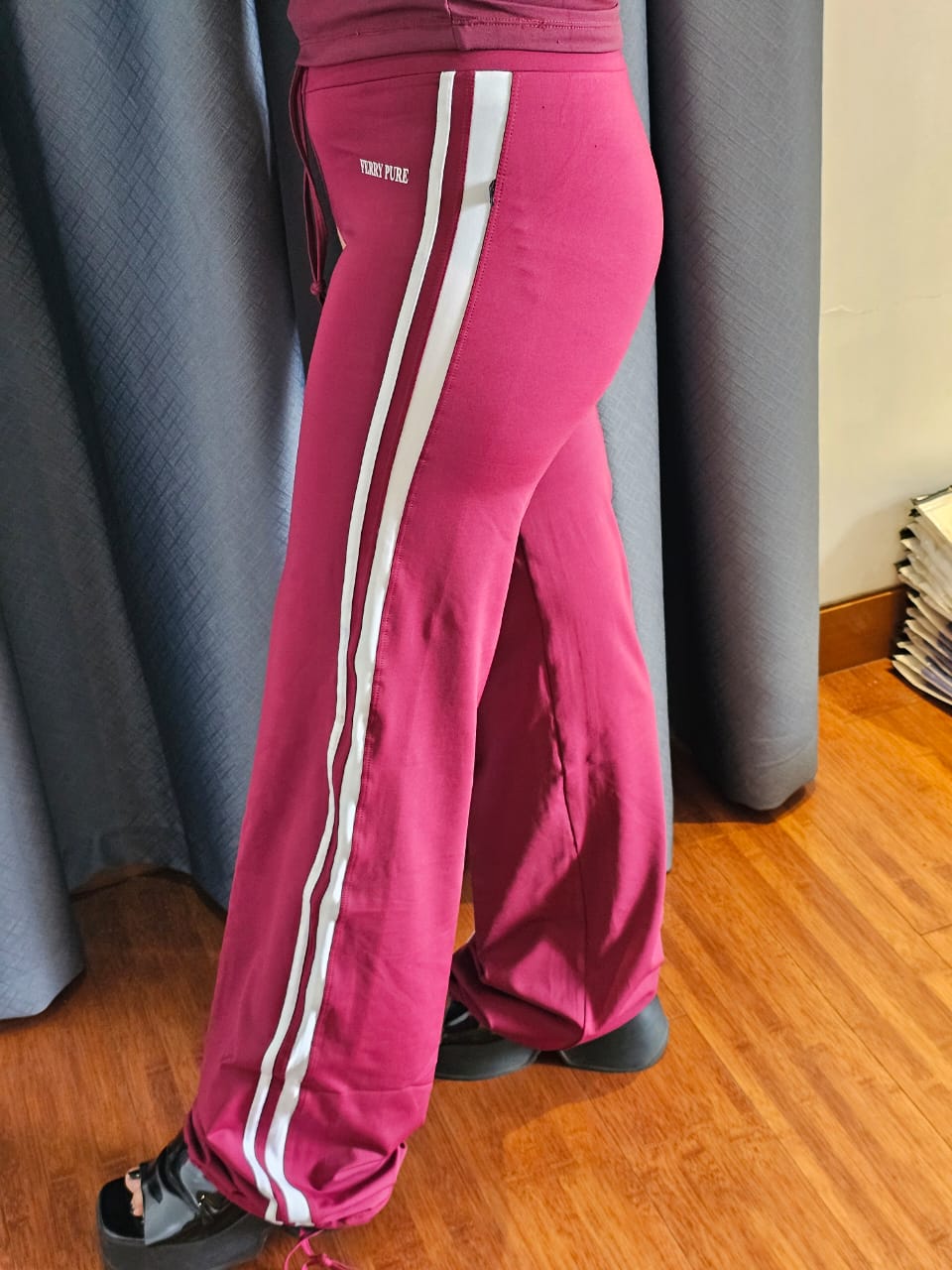Maroon Flared Pants with White Side Stripes – Ferrypure