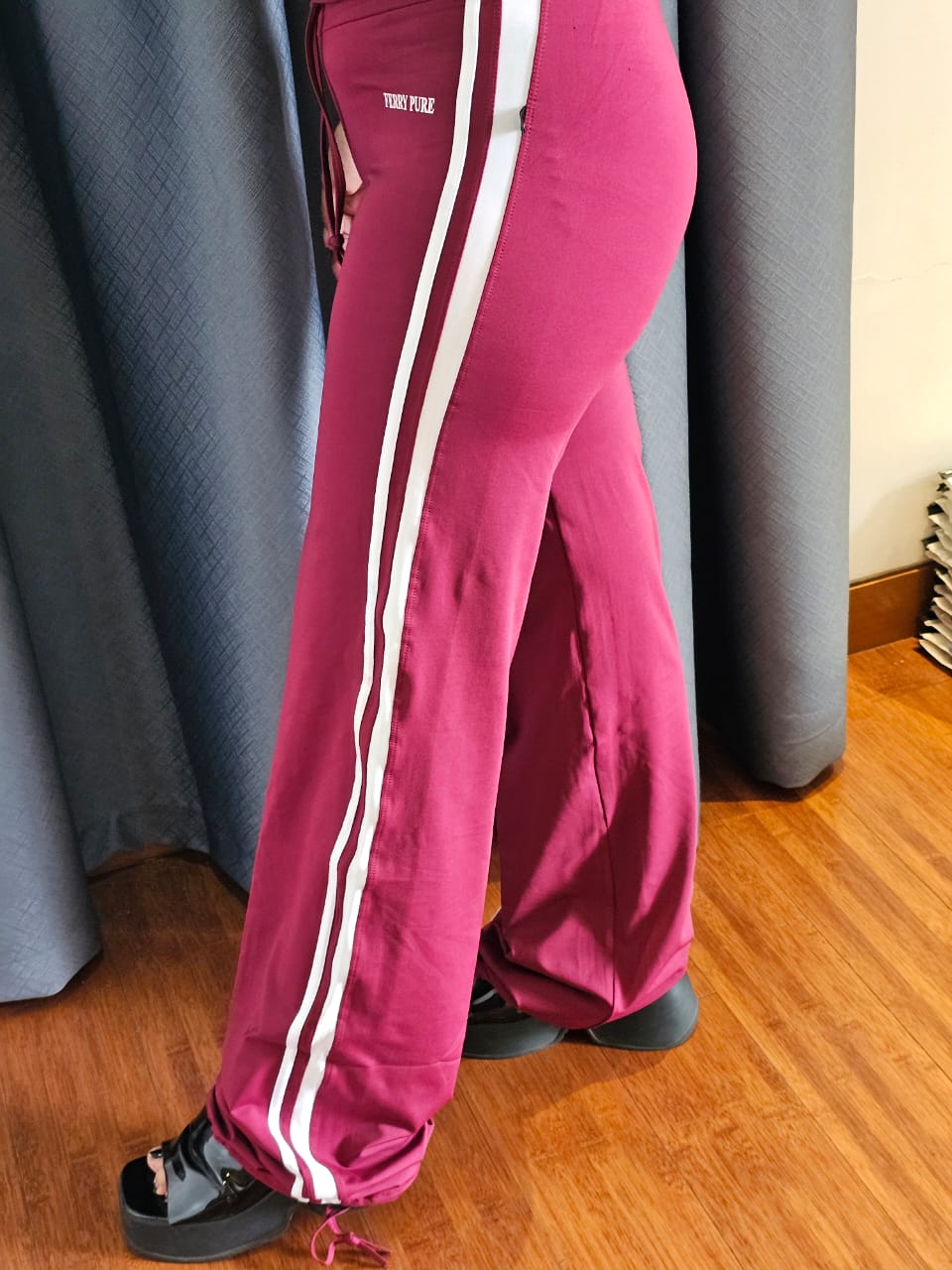 Maroon Flared Pants with White Side Stripes – Ferrypure