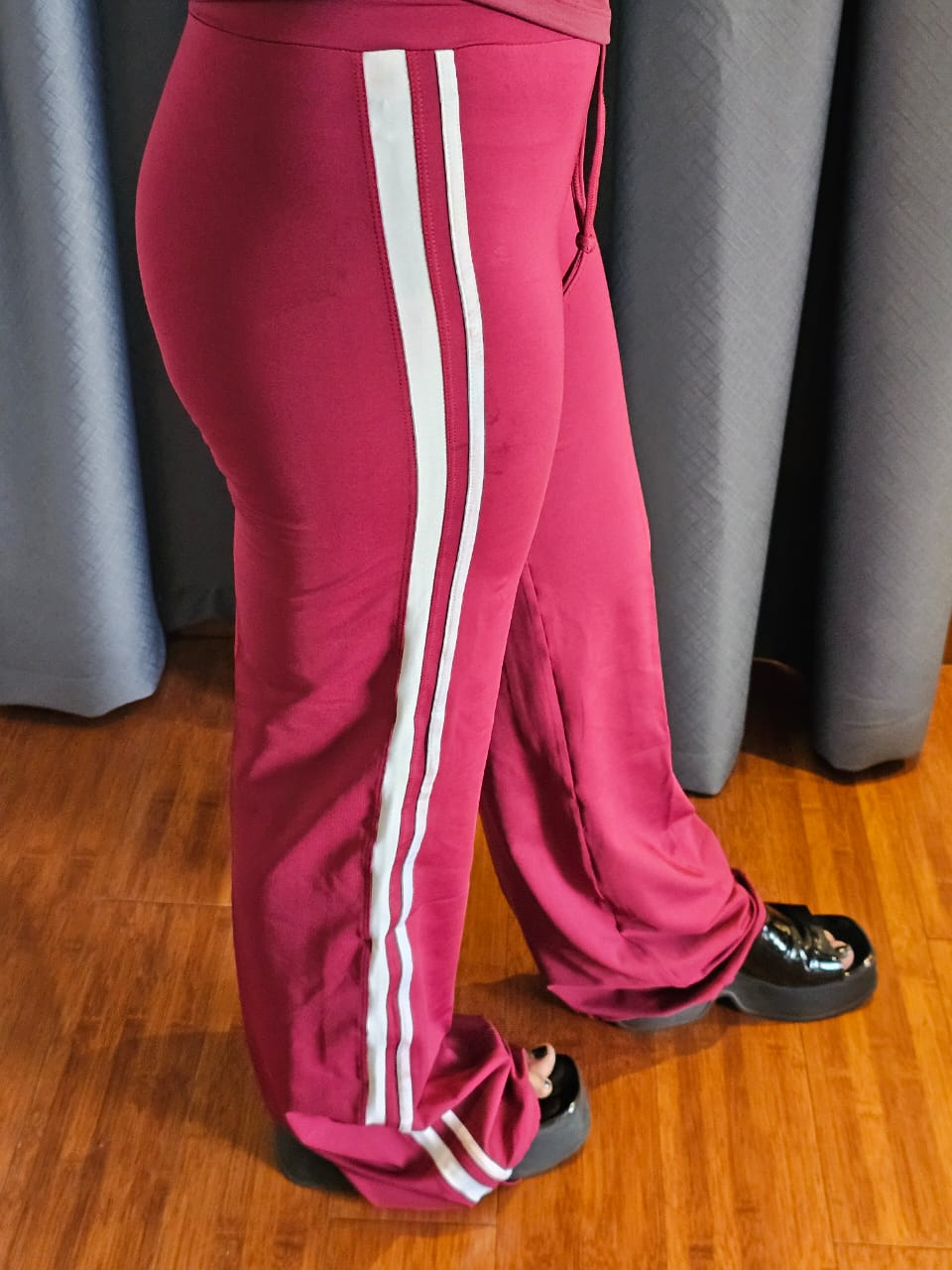 Maroon Flared Pants with White Side Stripes – Ferrypure