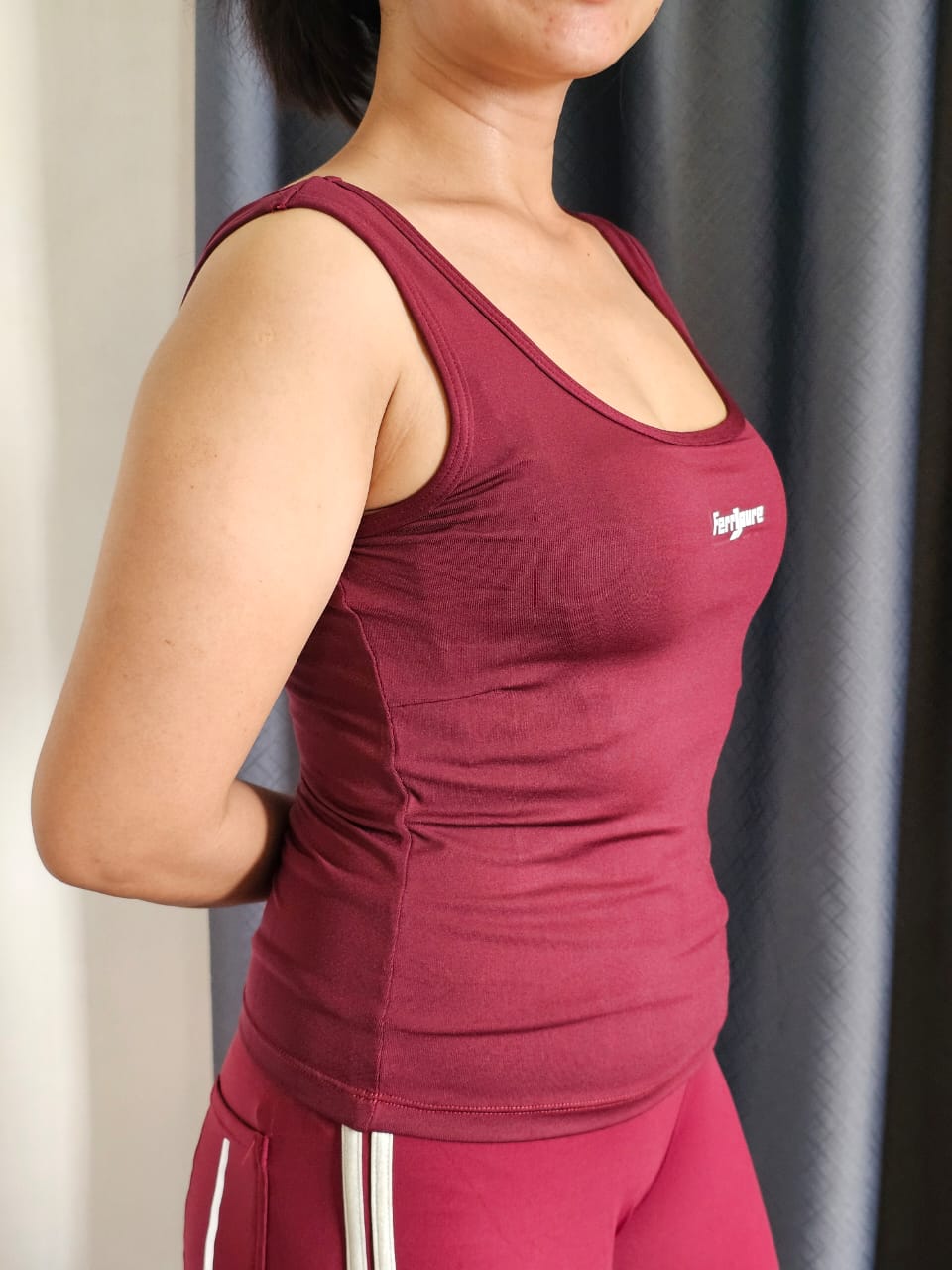 Maroon Sleeveless Fitted Tank Top with Ferrypure Logo