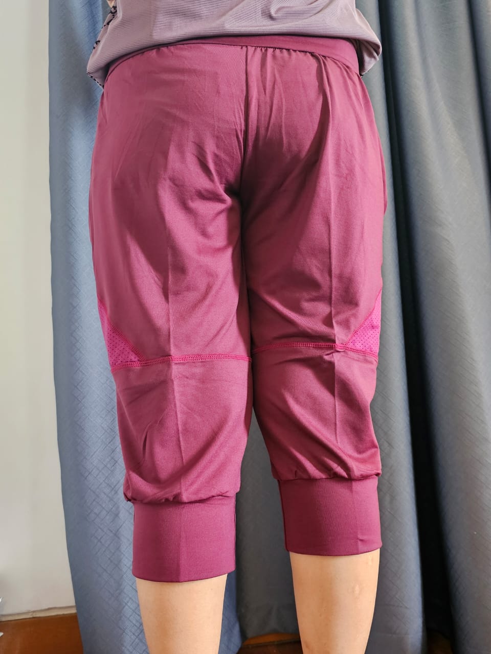Maroon Sports Capri Pants with Mesh Side Panels