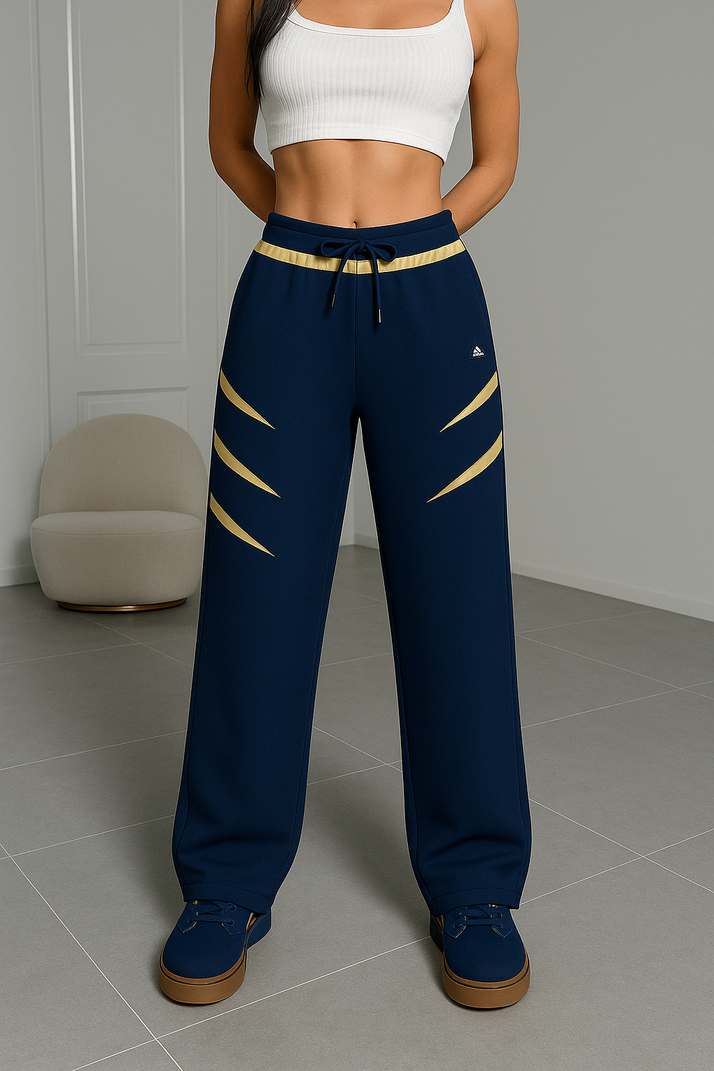Navy Blue Athletic Pants with Gold Accents