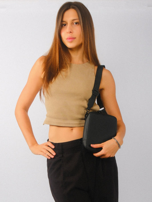 HESHE Okis Bags Collection Mini Locò Leather Crossbody Bag Black (OK30250508)