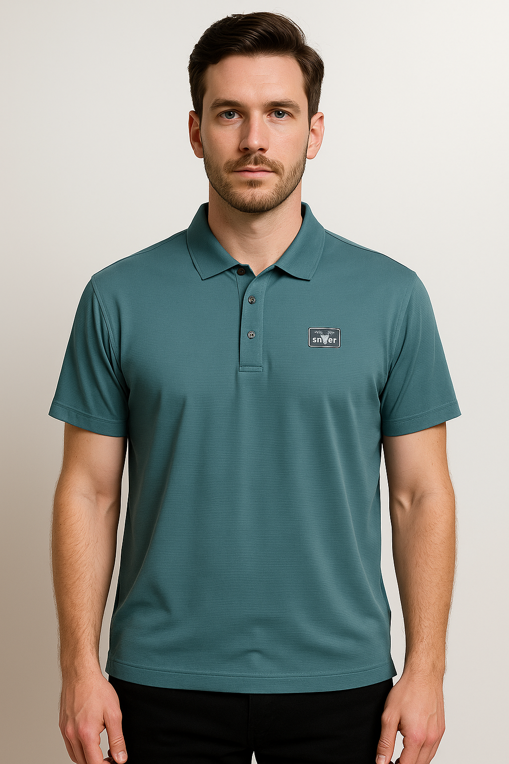 Teal Logo Patch Short-Sleeve Polo Shirt
