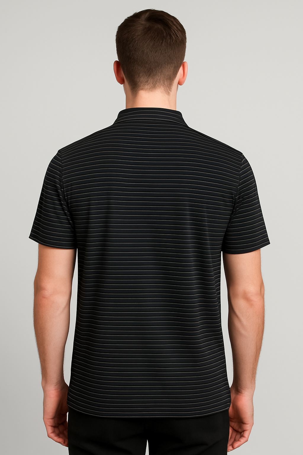 Black Pinstripe Short-Sleeve Polo Shirt