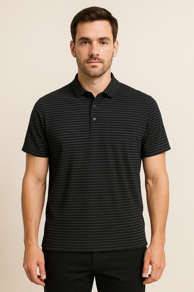Black Pinstripe Short-Sleeve Polo Shirt